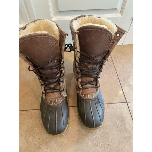 L.L. Bean Leather Shearing Fur Insulated Duck Boots Women 6 Winter Warm Outdoor - Picture 2 of 11